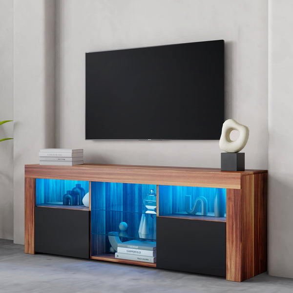 145 Modern 57 inches TV Stand Matte Body High Gloss Fronts with 16 Color LEDs - Deals Kiosk