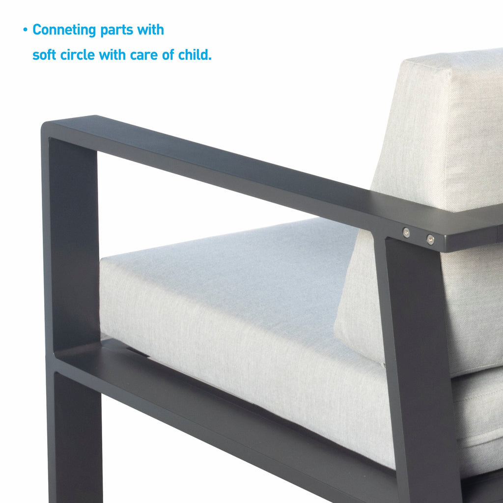 Higold 3801 Pro Nofi Patio Furniture, 4 Pieces Outdoor Conversation Set with Loveseat, Grey Seat Cushions, Matte Charcoal AluminumFrame, Imitated Teak Aluminum Tabletop - Deals Kiosk