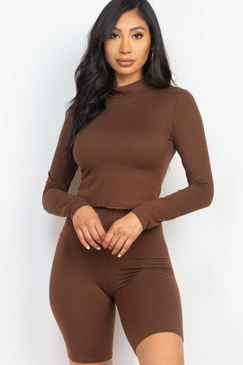 Mock Neck Top & Biker Shorts Set - Deals Kiosk