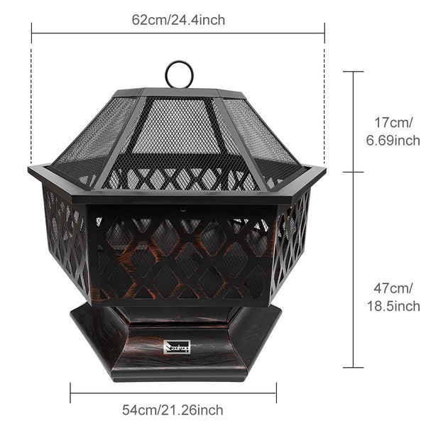 25 inch Steel Fire Pit for Garden, Backyard, Poolside Flame-Retardant Mesh Lid - Deals Kiosk