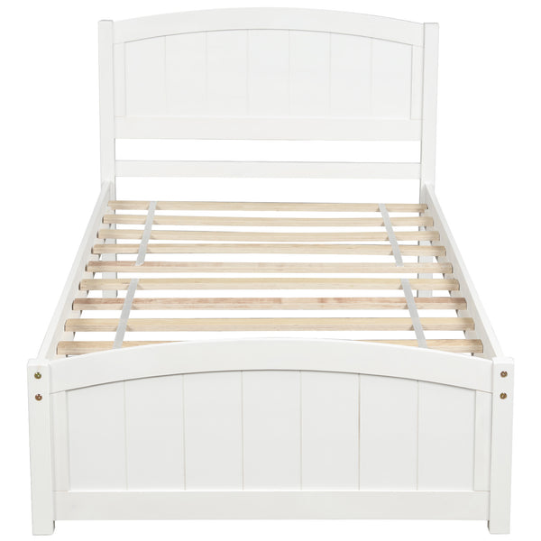 Wood Platform Bed with Headboard, Footboard and Wood Slat Support, White RT - Deals Kiosk