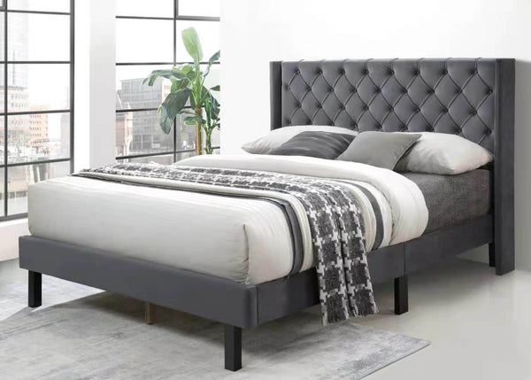 Linen Button Tufted-Upholstered Bed with Curve Design - Strong Wood Slat Support&nbsp;- Easy Assembly - Gray, Queen AL - Deals Kiosk