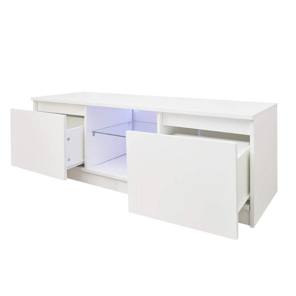 TV Cabinet Wholesale, White TV Stand with Lights, Modern LED TV Cabinet with Storage Drawers, Living Room Entertainment Center Media Console Table - Deals Kiosk