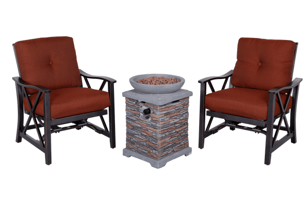 Outdoor Fire Pit 3pcs Set w/Haywood KD Aluminum X Back Stationary Spring Chairs - Deals Kiosk