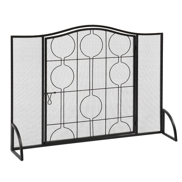 40x29in Mesh Fireplace Screen with Single Door, Wrought Iron Panel Fire Spark Guard Gate Safety Protector (Black) - Deals Kiosk