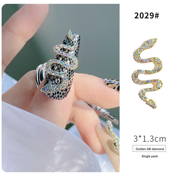 30PCS A Bag New Nail Art Alloy Zircon Snake Rose Gold and Silver Metal Jewelry Nail Diamonds - Deals Kiosk