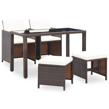 5 Piece Outdoor Dining Set with Cushions Poly Rattan Brown - Deals Kiosk