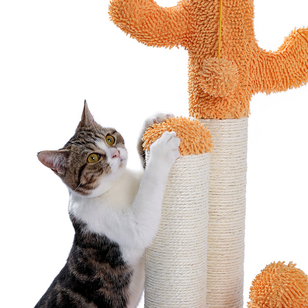 Cat Scratching Post Cactus Cat Scratcher Featuring with 3 Scratching Poles and Interactive Dangling Ball Orange XH - Deals Kiosk