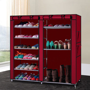 Double Rows Home Shoe Rack Shelf Storage Closet Organizer Cabinet Portable Cover Wine Red - Deals Kiosk