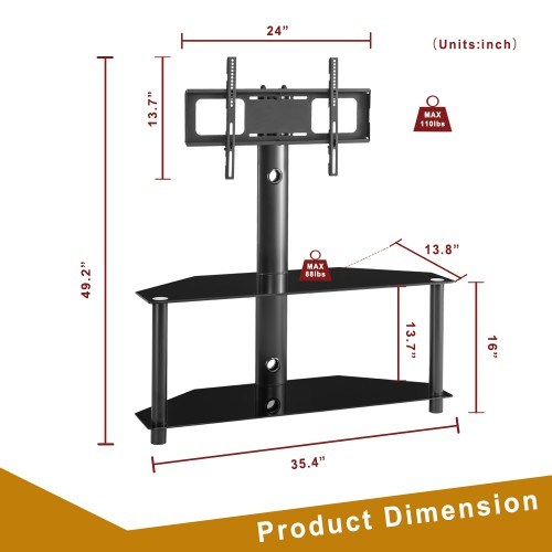 Height And Angle Adjustable Multi-Function Tempered Glass Metal Frame Floor TV Stand - Deals Kiosk