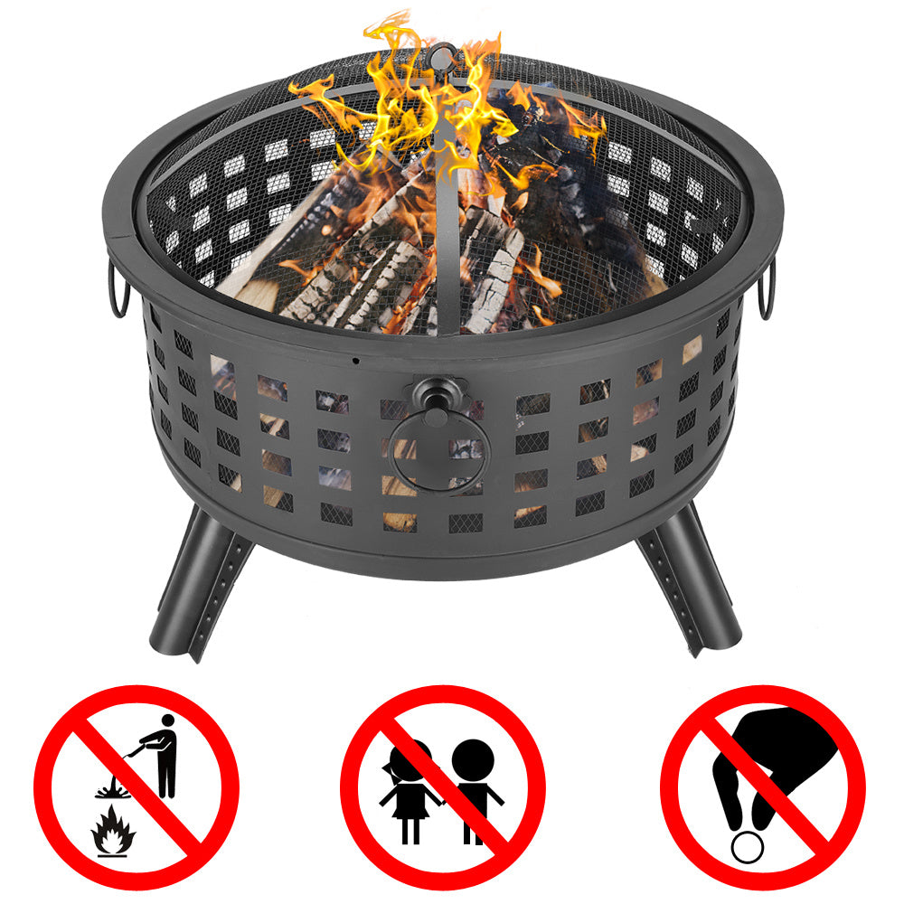 26" Round Metal Lattice Fire Pit Fire Bowl Outdoor BBQ Burn Grill Patio Brazier - Deals Kiosk