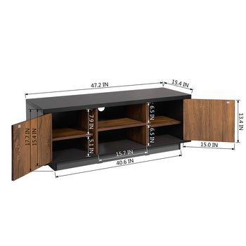 47.2 inches Mid-Century Modern 2 Door TV Stand with Storage Cabinet - Deals Kiosk