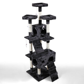 Sturdy Cat Tree Furniture for Multiple Cats with Flannel Covered 2 Condo Elevated Platform Activity Gift (Beige/Grey) XH - Deals Kiosk