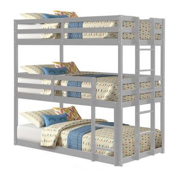Triple Bunk with Ladders,Detachable,Twin/Twin/Twin,Grey - Deals Kiosk