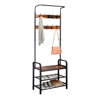 Industrial Vintage Coat Rack Shoe Bench, Hall Tree Entryway Storage Shelf, 3 in 1 Design RT - Deals Kiosk