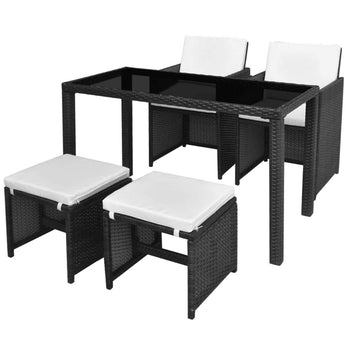 5 Piece Outdoor Dining Set with Cushions Poly Rattan Black - Deals Kiosk