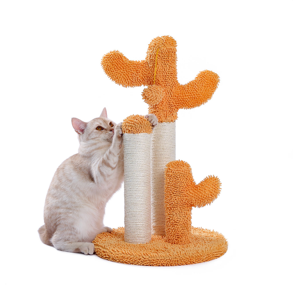 Cat Scratching Post Cactus Cat Scratcher Featuring with 3 Scratching Poles and Interactive Dangling Ball Orange XH - Deals Kiosk