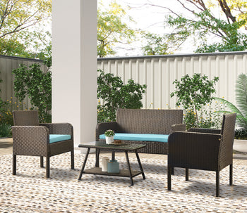 U_Style 4 Piece Rattan Sofa Seating Group with Cushions, Outdoor Ratten sofa AL - Deals Kiosk