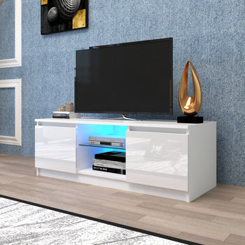 TV Cabinet Wholesale, White TV Stand with Lights, Modern LED TV Cabinet with Storage Drawers, Living Room Entertainment Center Media Console Table - Deals Kiosk