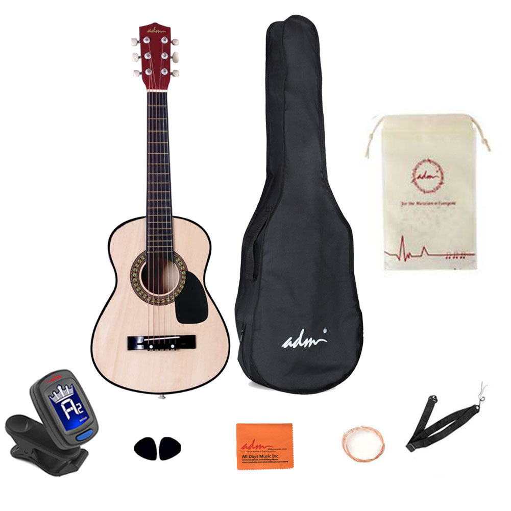 30 Inch Acoustic Guitar Junior Acoustic Guitar Starer Kit with Carrying Bag, Picks, E-Tuner, Strap, Natural - Deals Kiosk
