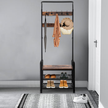 Industrial Vintage Coat Rack Shoe Bench, Hall Tree Entryway Storage Shelf, 3 in 1 Design RT - Deals Kiosk