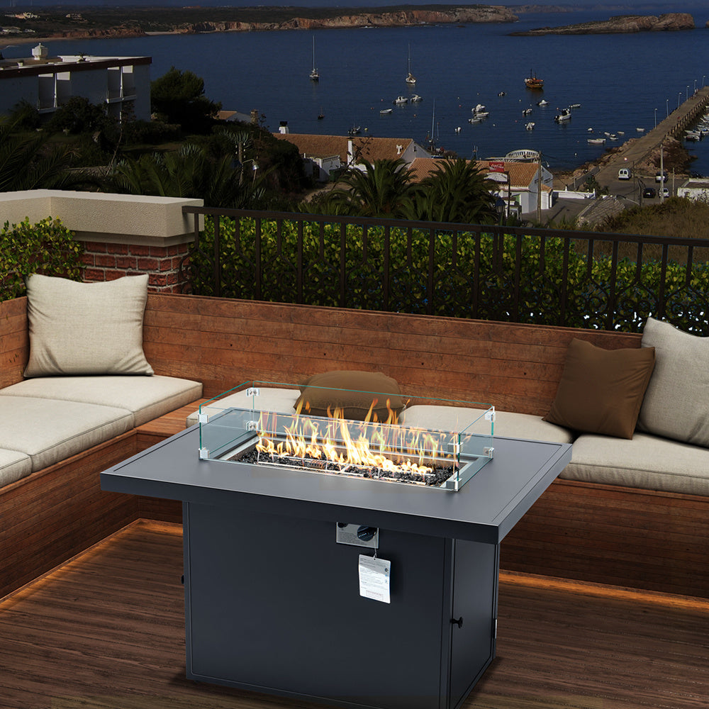 Aluminum alloy FIRE PIT TABLE 55000BTU outdoor with Glass Wind Guard for Garden Patio - Deals Kiosk