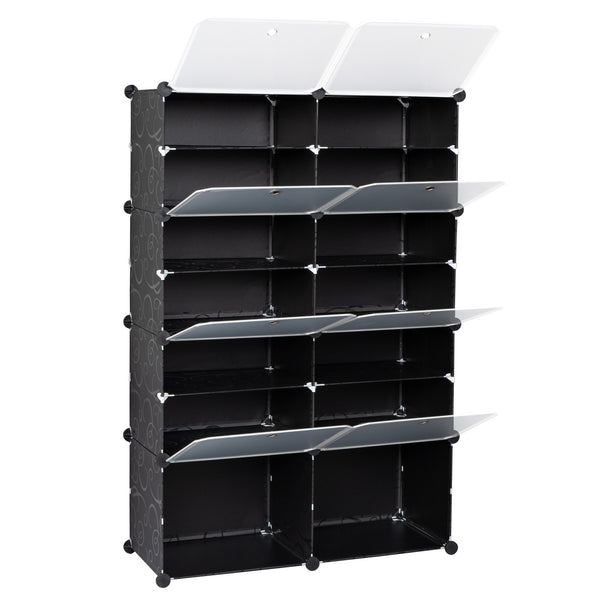 7-Tier Portable 28 Pair Shoe Rack Organizer 14 Grids Tower Shelf Storage Cabinet Stand Expandable for Heels, Boots, Slippers, Black RT - Deals Kiosk