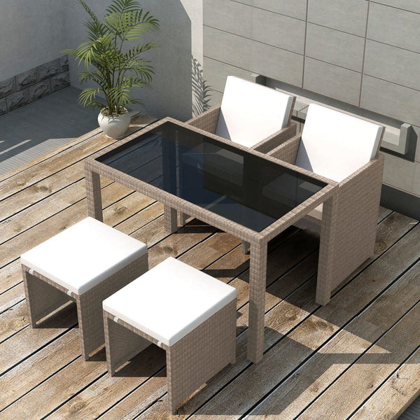 5 Piece Outdoor Dining Set with Cushions Poly Rattan Beige - Deals Kiosk