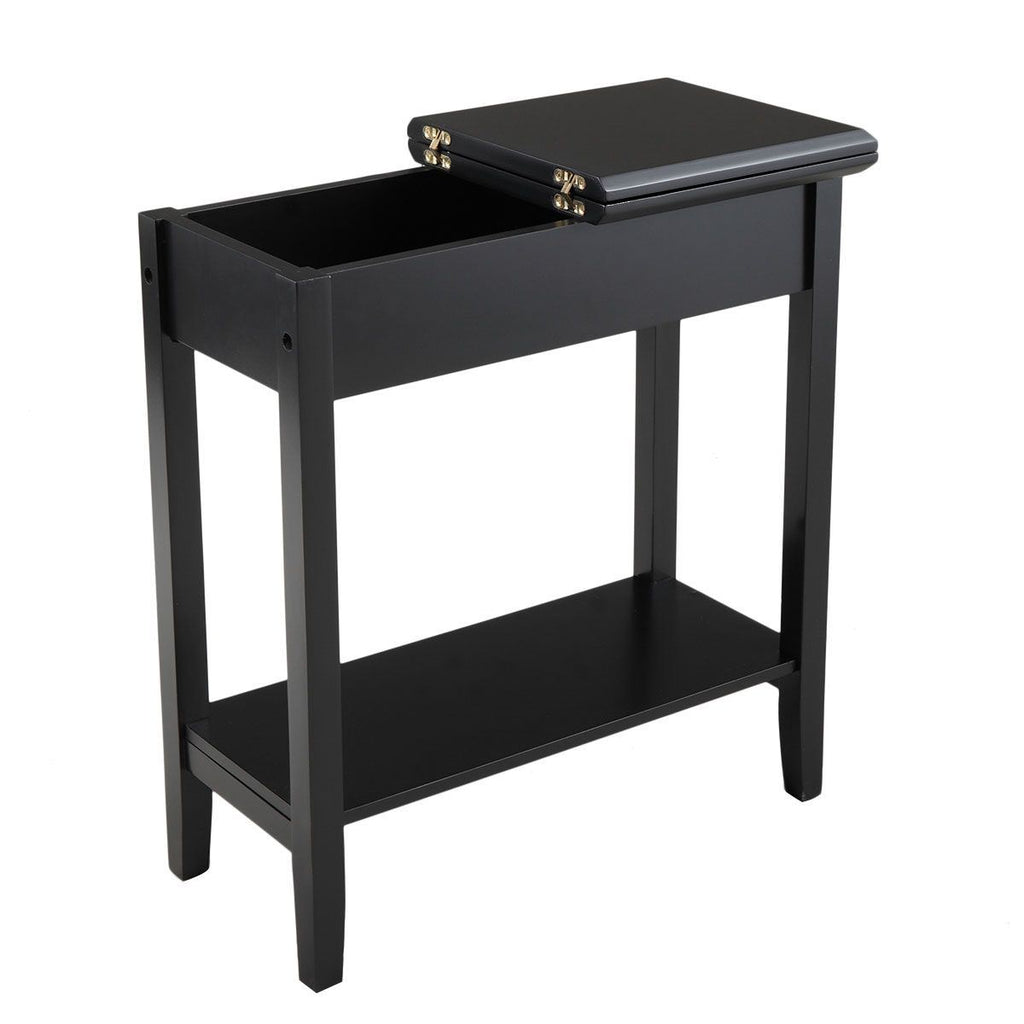 American Heritage Flip Top End Table Narrow Side Table with Storage Shelf - Deals Kiosk