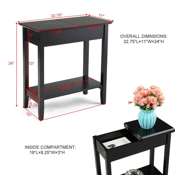 American Heritage Flip Top End Table Narrow Side Table with Storage Shelf - Deals Kiosk