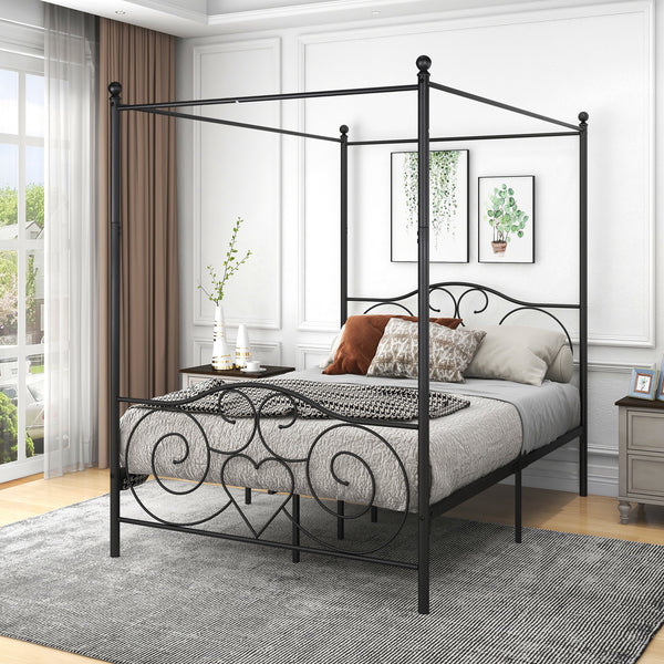 Metal Canopy Bed Frame with Vintage Style Headboard & Footboard / Easy DIY Assembly/ All Parts Included RT - Deals Kiosk