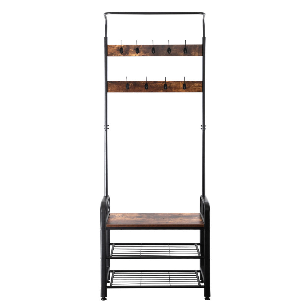 Industrial Vintage Coat Rack Shoe Bench, Hall Tree Entryway Storage Shelf, 3 in 1 Design RT - Deals Kiosk