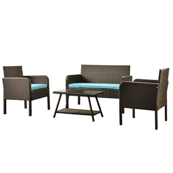 U_Style 4 Piece Rattan Sofa Seating Group with Cushions, Outdoor Ratten sofa AL - Deals Kiosk
