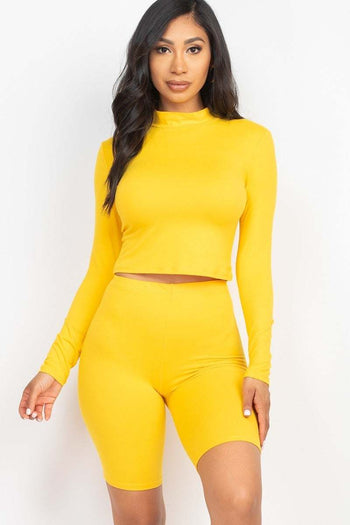 Mock Neck Top & Biker Shorts Set - Deals Kiosk