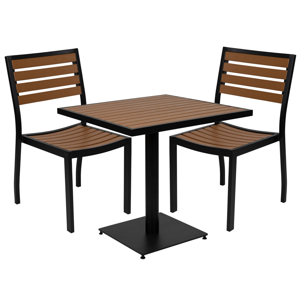 Outdoor Patio Bistro Dining Table Set with 2 Chairs and Faux Teak Poly Slats - Deals Kiosk