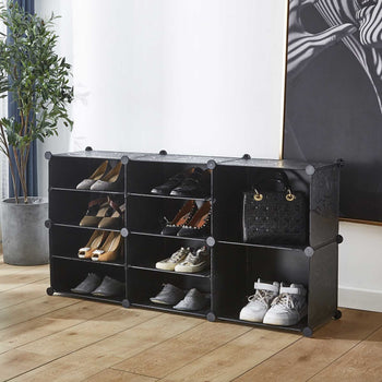 Portable Shoe Rack Organizer 10 Cube Organizer Stackable Plastic Cube Storage Shoe Rack 4 Tier Storage Shoe Cabinet for 18 Pair for Heels, Boots, Slippers RT - Deals Kiosk