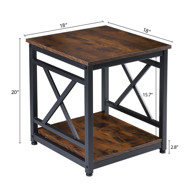 Industrial End Table, 18 inch Square Side Table with Storage Shelf, Sturdy X-Design Metal Frame, for Living Room Bedroom - Deals Kiosk