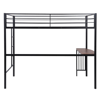 Twin Metal Bunk Bed with Desk, Ladder and Guardrails, Loft Bed for Kids, Toddlers, Boys and Girls Bedroom, Black - Deals Kiosk