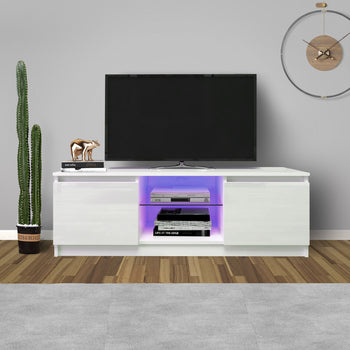 TV Cabinet Wholesale, White TV Stand with Lights, Modern LED TV Cabinet with Storage Drawers, Living Room Entertainment Center Media Console Table RT - Deals Kiosk