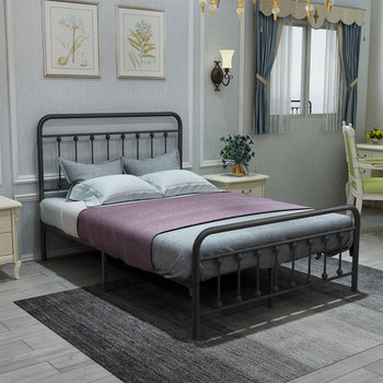 Victorian Vintage Style Platform Metal Bed Frame Foundation Headboard Footboard Heavy Duty Steel Slabs Full Black - Deals Kiosk
