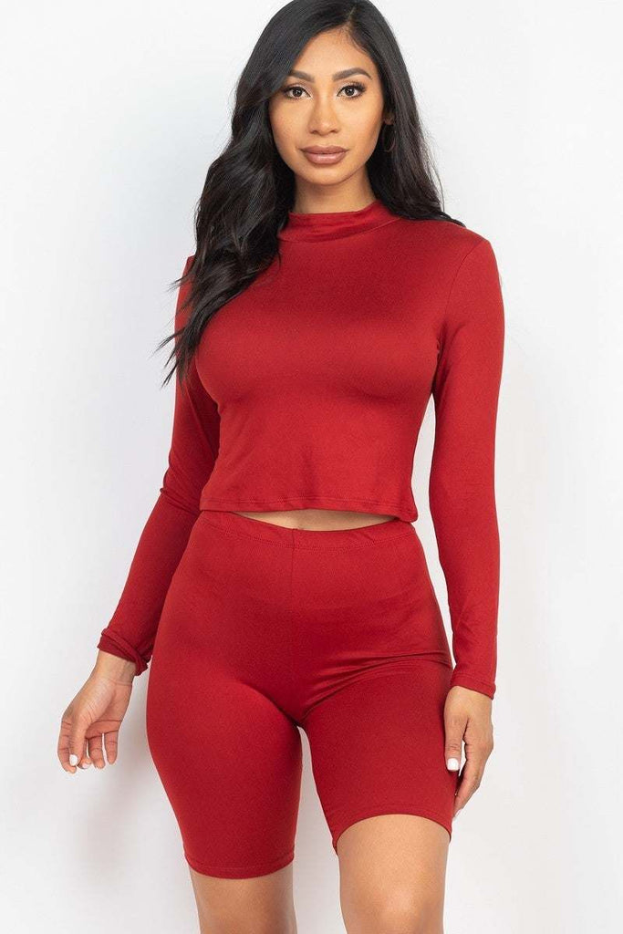 Mock Neck Top & Biker Shorts Set - Deals Kiosk