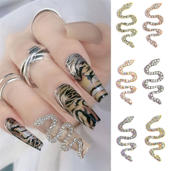 30PCS A Bag New Nail Art Alloy Zircon Snake Rose Gold and Silver Metal Jewelry Nail Diamonds - Deals Kiosk