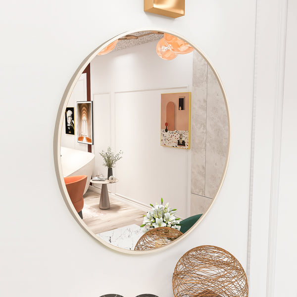 Matte Gold Wall Mirror 24 inches; Round Mirror Metal Framed Mirror Circle Wall Mounted Mirror, Circular Mirror for Bathroom Wall Decor Living Room - Deals Kiosk