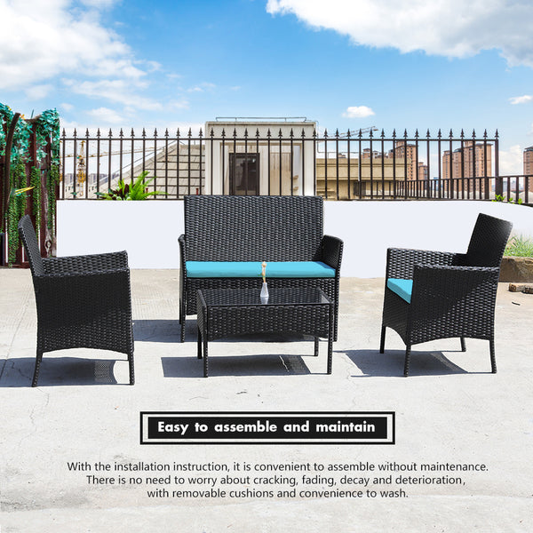 4 Piece Rattan Sofa Seating Set with Cushions - Deals Kiosk