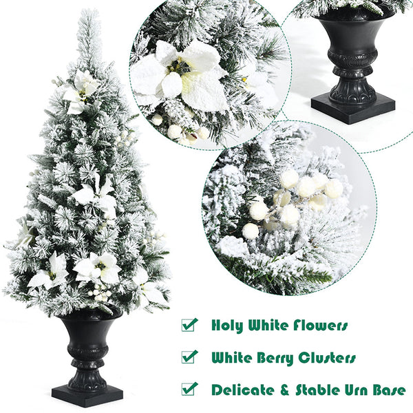 4 Feet Pre-lit Snowy Christmas Entrance Tree with White Berries and Flowers - Deals Kiosk