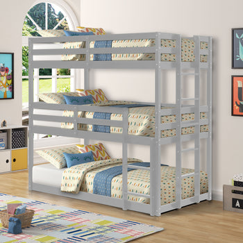 Triple Bunk with Ladders,Detachable,Twin/Twin/Twin,Grey - Deals Kiosk