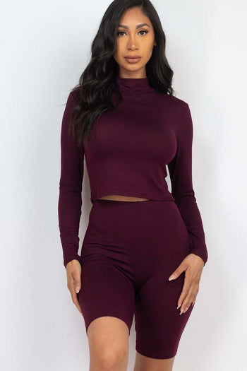 Mock Neck Top & Biker Shorts Set - Deals Kiosk