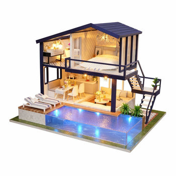 UniHobby DIY Miniature Dollhouse Kit Time Apartment DIY Dollhouse Kit with Wooden Furniture Light Gift House Toy - Deals Kiosk