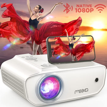 MOOKA Native 1080P Projector with WiFi and Bluetooth, 8500L FHD Movie Projector for Outdoor, Hi-Fi Speaker, Zoom, Sleep Timer, Bag, Support 300