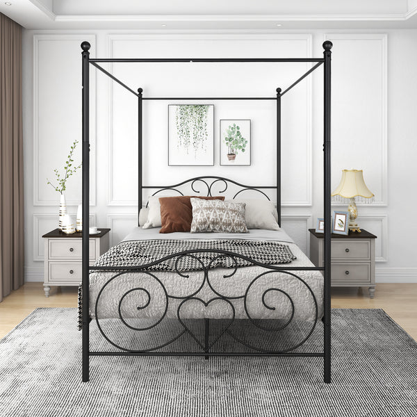Metal Canopy Bed Frame with Vintage Style Headboard & Footboard / Easy DIY Assembly/ All Parts Included RT - Deals Kiosk